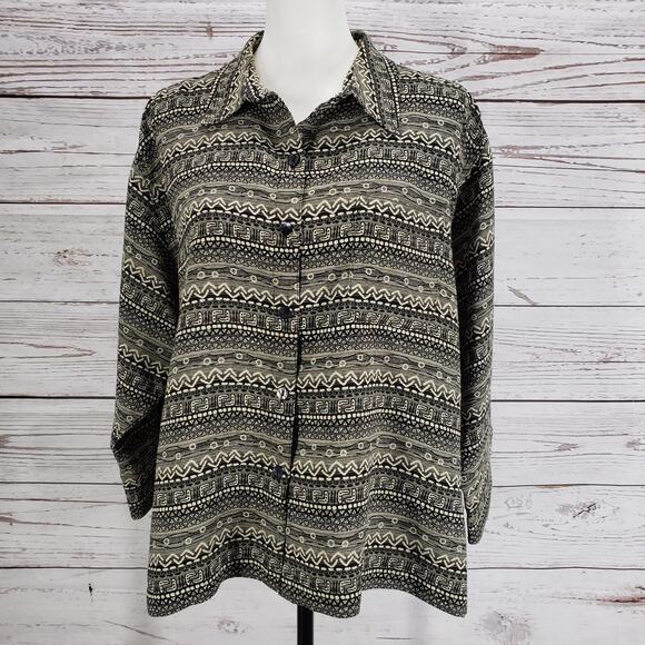 Chico's Women's Tribal Print Button Up 3/4 Sleeve Top Shirt Jacket Size 3 - Picture 2 of 12